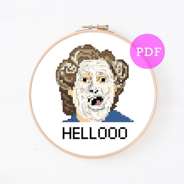 Mrs Doubtfire Hello Inspired Cross Stitch Pattern - Modern 90s Pop Culture Robin Williams