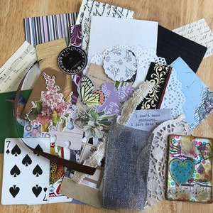 Junk Journal Kit Includes 35+ Assorted Ephemera, Papers, Playing Cards, Ribbon, Tags and Embellishments