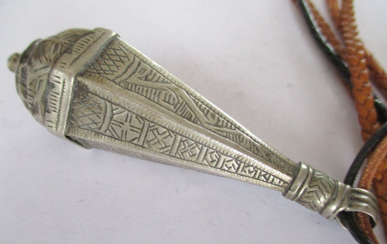Old Sterling Silver Prayer box Medallion Flacon Marrakech Faouzi Touka Berber tribal Algeria Morocco Prayer Storage
