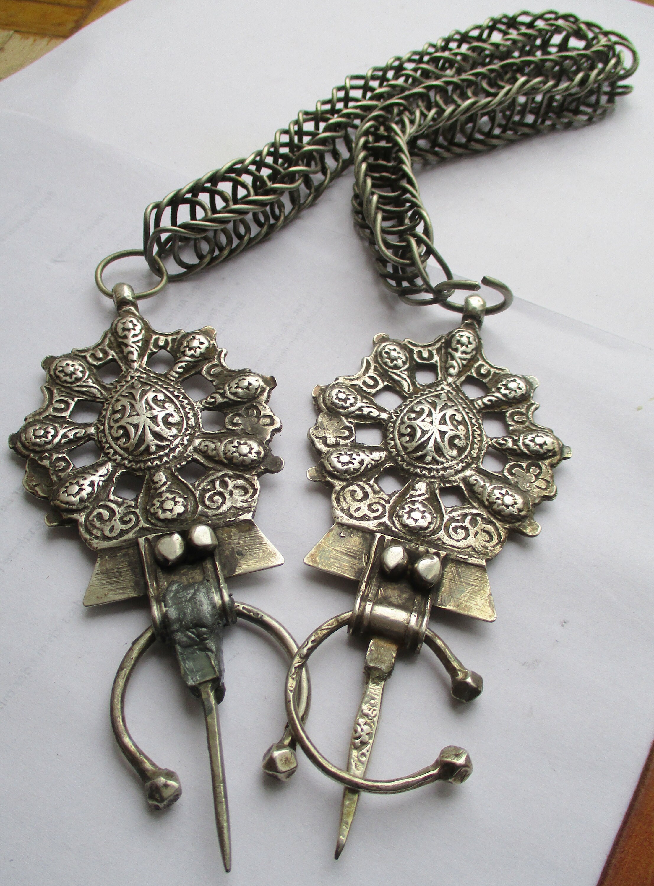 Morocco brooch pair Tizerzai Touka Berber Marrakech SILVER Fes robe Meknes Atlas tribal Algeria ethnic Kabyle etno Boho