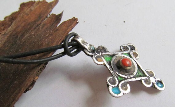 Sterling silver cross with real coral Morocco sol… - image 2