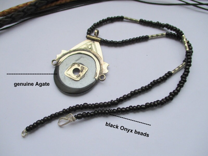Collier Berbère Touareg En Agate Onex – Bijou Ethnique Marocain Fait Main, Argenté, Neuf Sans Emballage