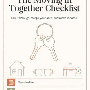 Moving In Together Checklist Printable | New Home Couples Planner, Chores & Bills Split, Merge Your Stuff | Roommate Gift