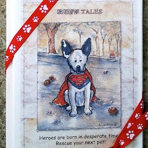 5-pk Funny blank cards, rescued pet, pitbull, dog - cat, all occasion greeting cards