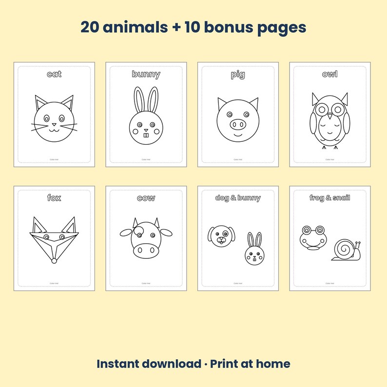 Animal Coloring Pages for Toddlers, Printable First Coloring Book, Easy