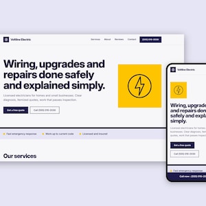 Electrician Website Template | Editable HTML Site for Electrical Business | Mobile Friendly, No Coding | English + French Included