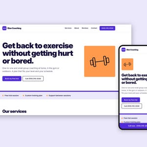 Personal Trainer Website Template | Editable HTML Site for Fitness Coach | Mobile Friendly, No Coding | English + French Included