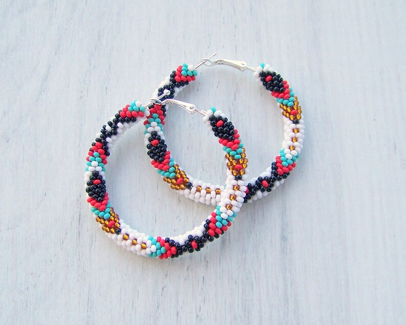Native American Inspired Beaded Hoop Earrings Navajo Hoop - Etsy