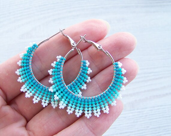 Orecchini A Cerchio Grandi Con Perline Turchesi – Stile Boho Chic Per Donna, Gioielli Etnici E Colorati - 4