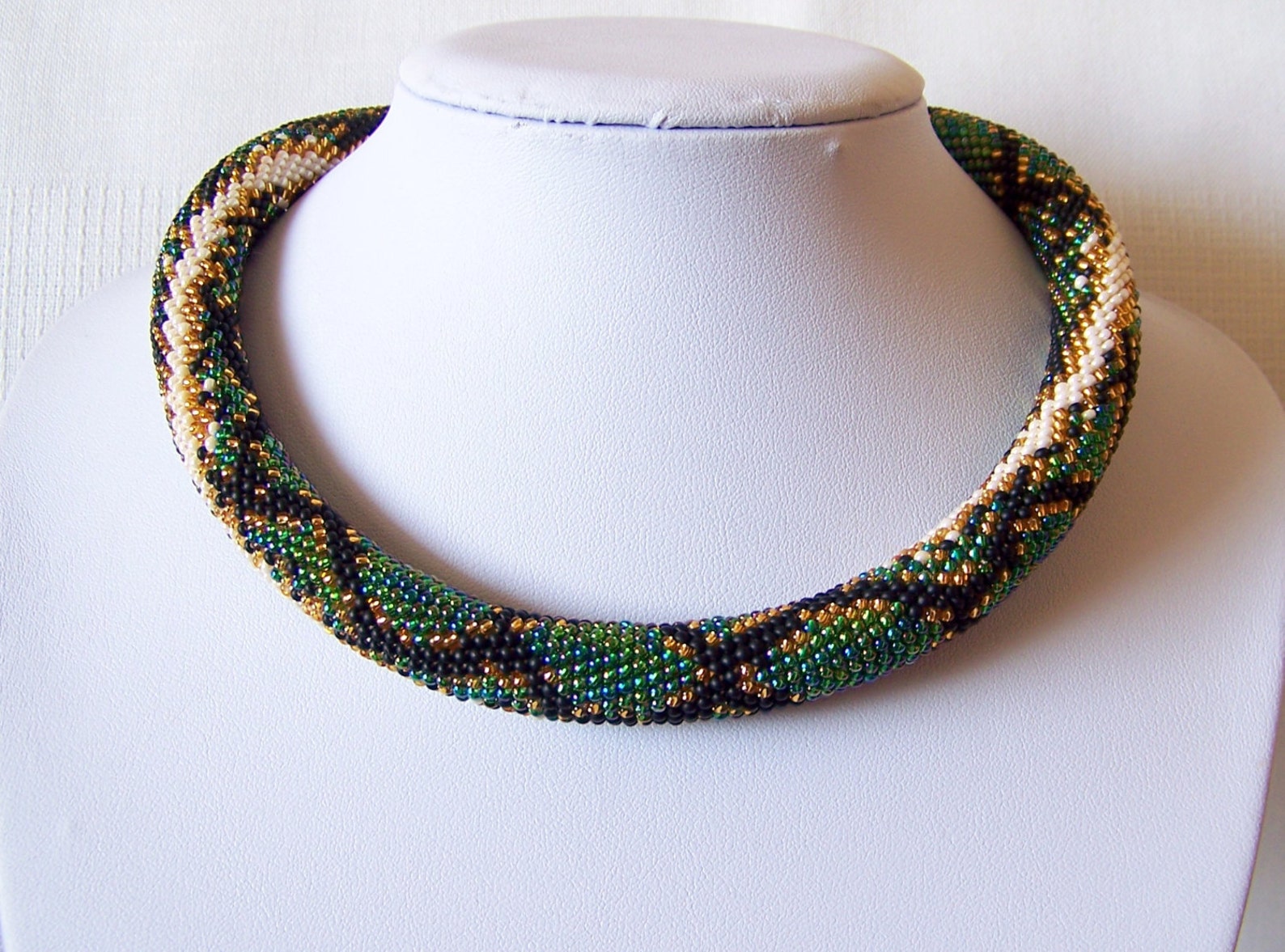 Green Snake Necklace Bead Crochet Necklace Snake Skin Etsy UK