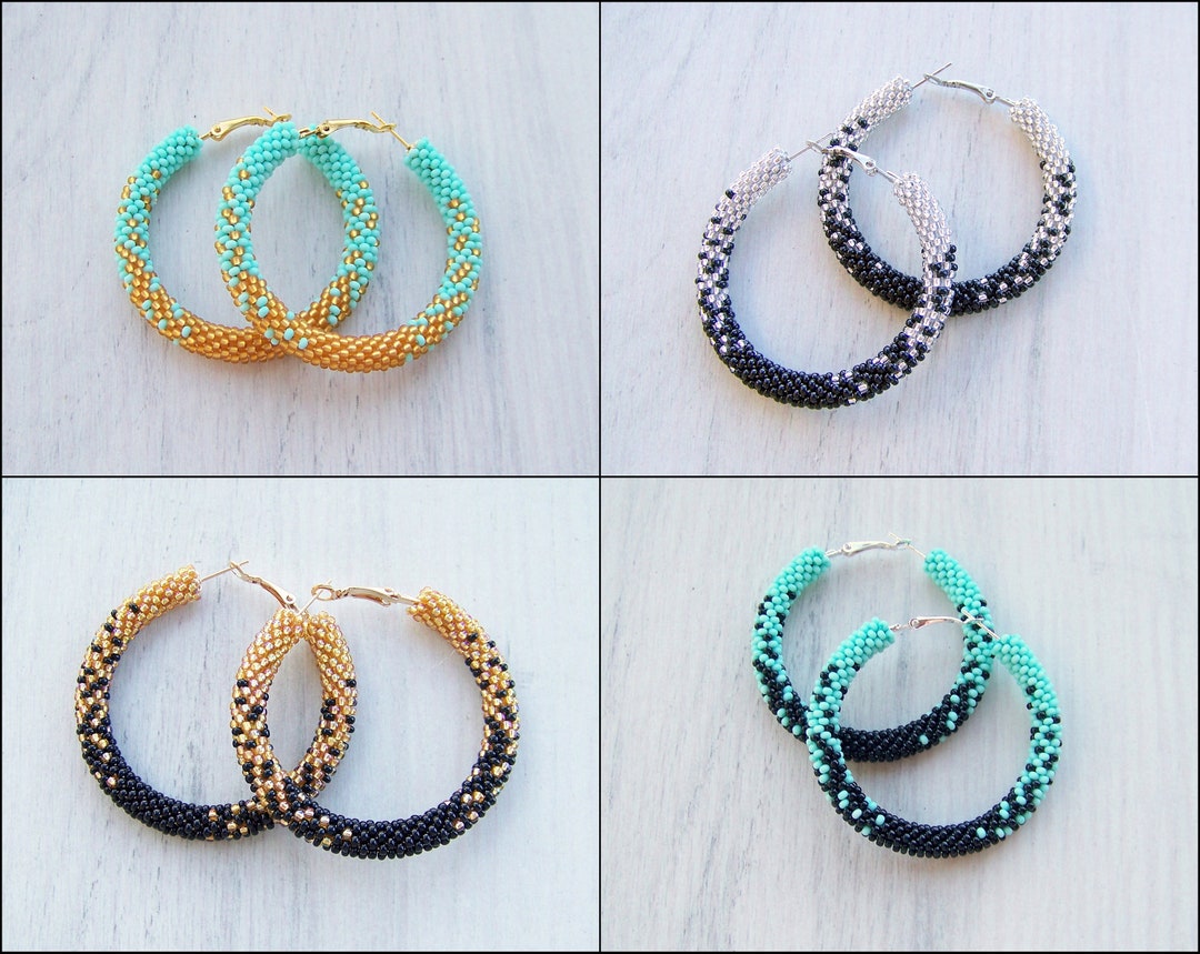 Beaded Mint and Gold Ombre Hoop Earrings Beadwork Beaded - Etsy