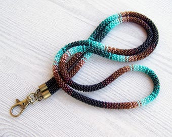 Colorful lanyard with ID holder - woman beaded lanyard - African style bead crochet lanyard - ID card holder - nurse lanyard ID holder