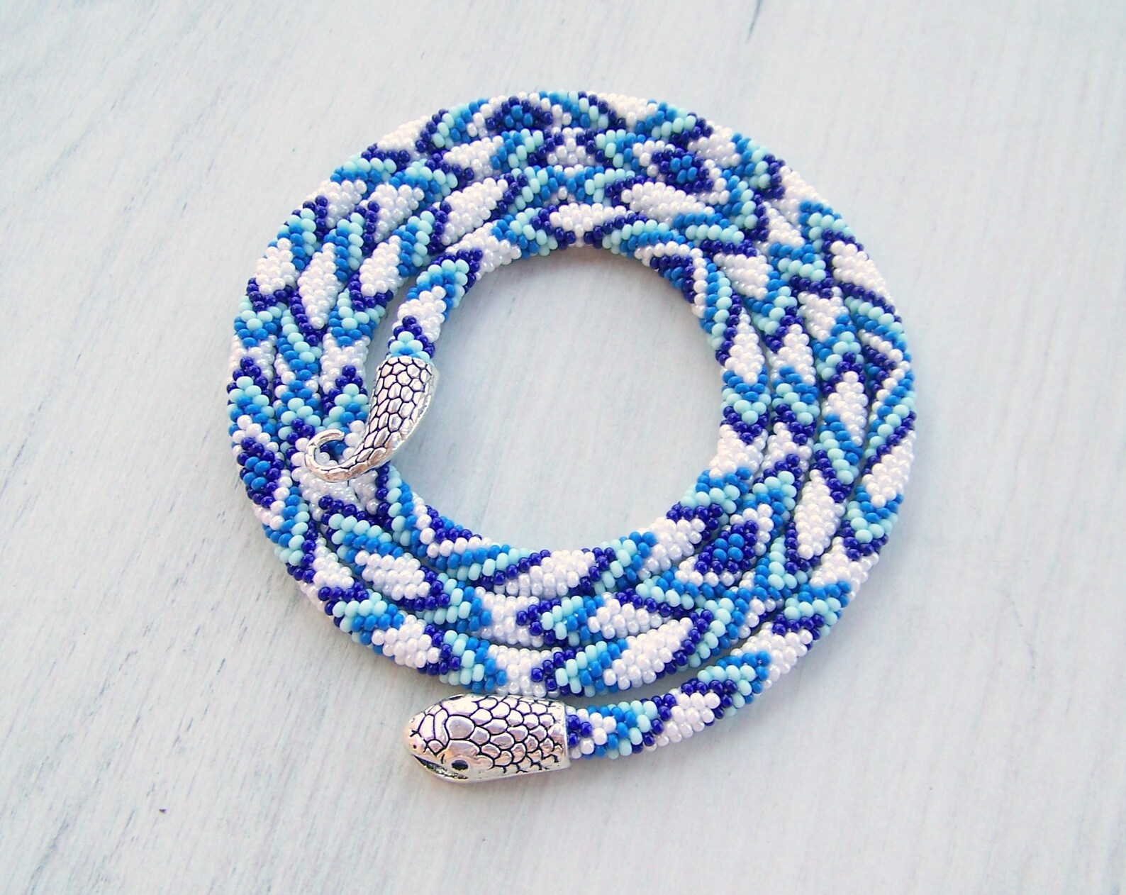 Chevrons Snake Serpent Wrap Necklace Beaded Ouroboros | Etsy