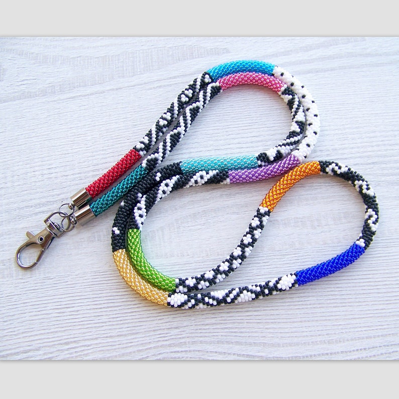 Shiny Beaded geometric lanyard woman multi-color badge holder teacher ID card holder nurse lanyard gift ideas for teacher image 1