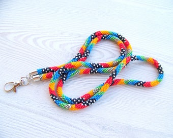 Colorful Beaded geometric lanyard- woman multi-color badge holder - teacher ID card holder - nurse lanyard - gift ideas for teacher