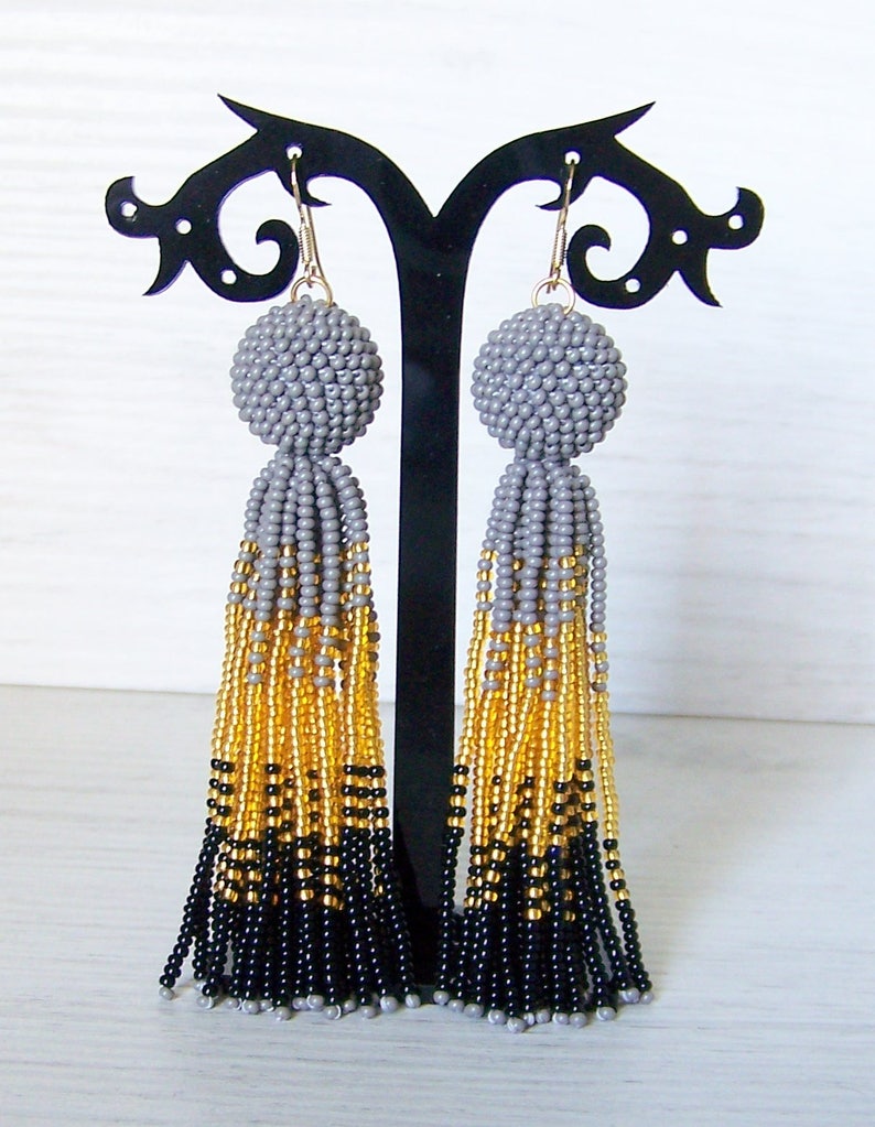 Beaded ombre tassel earrings Luxury fringe earrings long Etsy