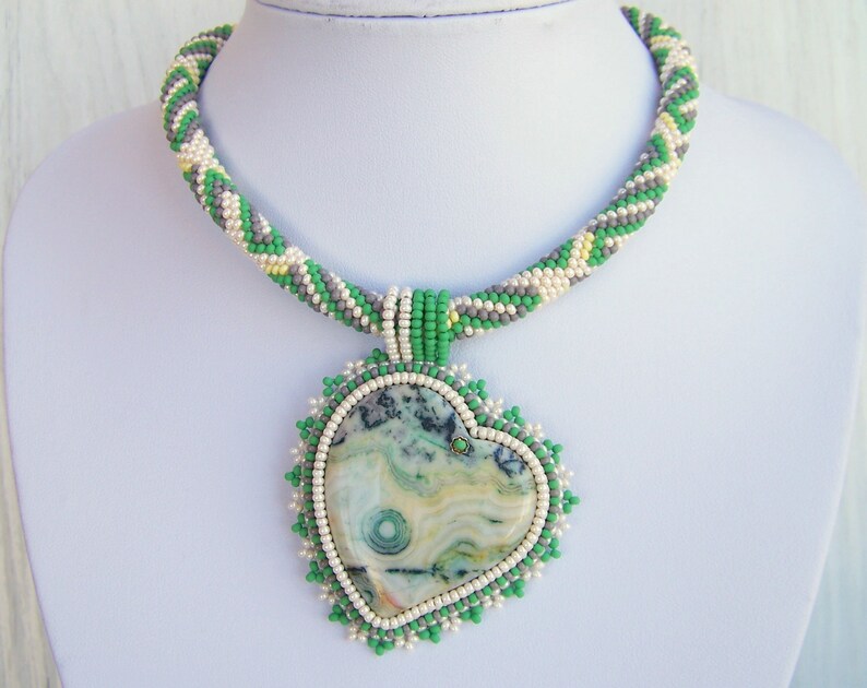 Beadwork Bead Embroidery Pendant Necklace with Multi Color Etsy