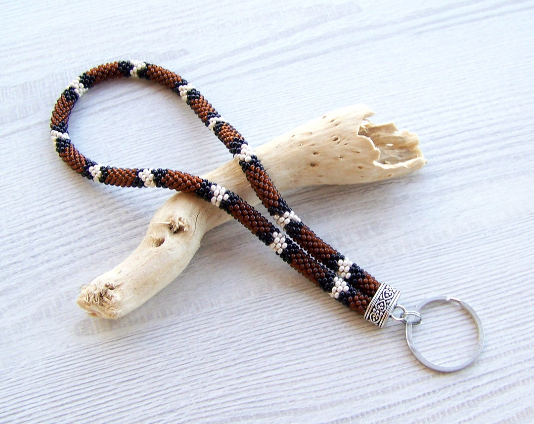 Beaded Rope Key Beaded Snake Pattern Keychain, Wrist Keychain, Beaded Key Fob, Multi ...