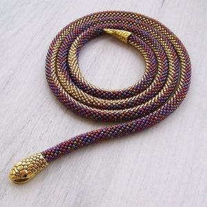 Shiny Long Snake Necklace - Beaded Snake Necklace - Bead Crochet Beadwork Serpent Necklace - Elegant office style ombre Rope Necklace image 1