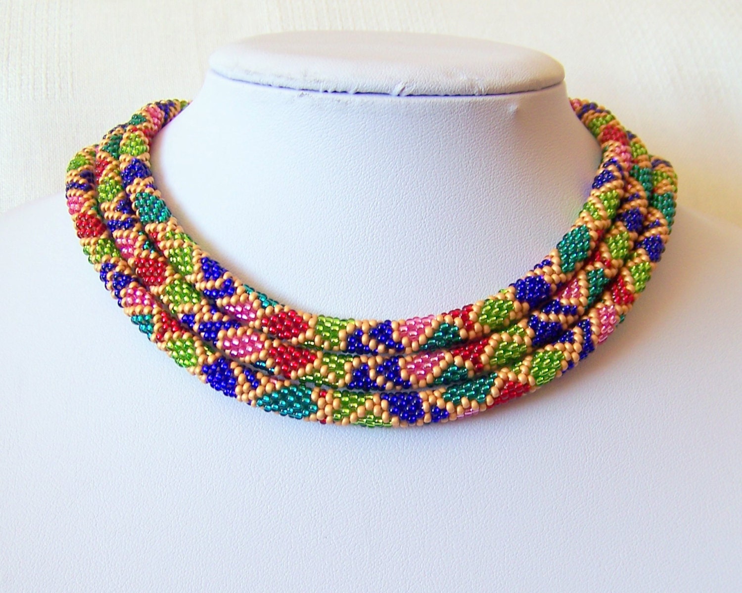 Long Beaded Crochet Rope Necklace Beadwork Seed Beads Etsy UK