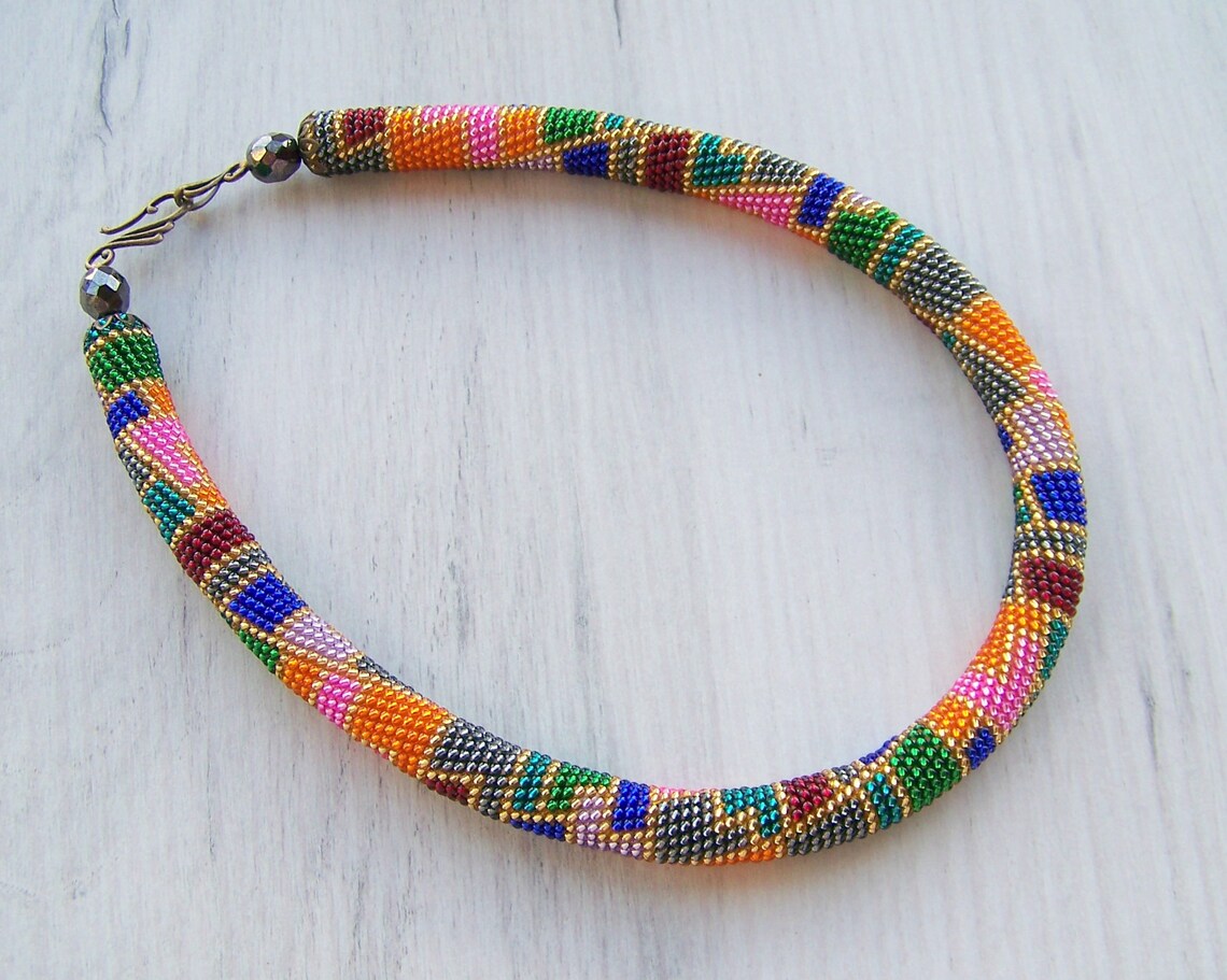 Beaded Crochet Rope Necklace Beaded Necklace Handmade Etsy