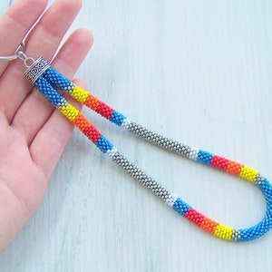 Beaded colorful keychain, Wrist keychain, Beaded key fob, Multi color modern beaded wristlet, Bead crochet keychain, Beadwork  wristlet
