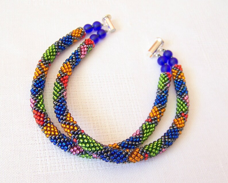 Beadwork 2 Strand Multicolor Bead Crochet Bracelet | Etsy