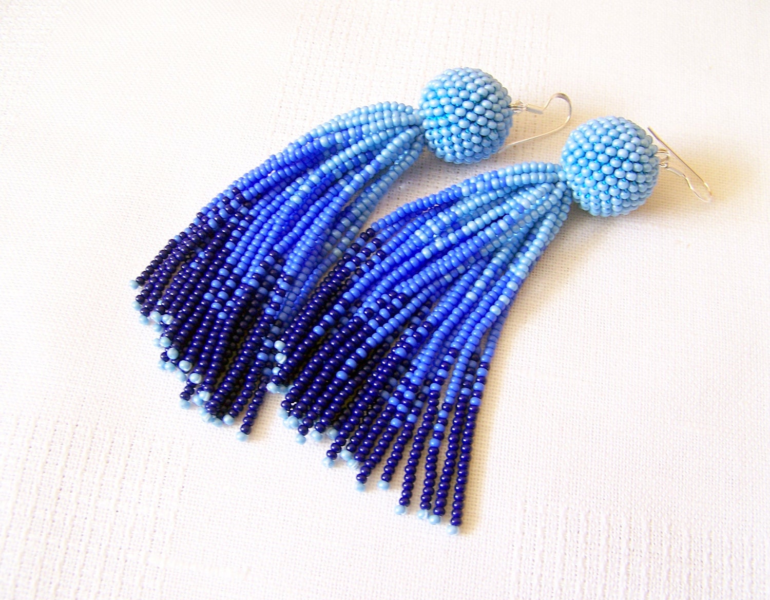 Ombre Blue Tassel Earrings Luxury Fringe Earrings Long | Etsy