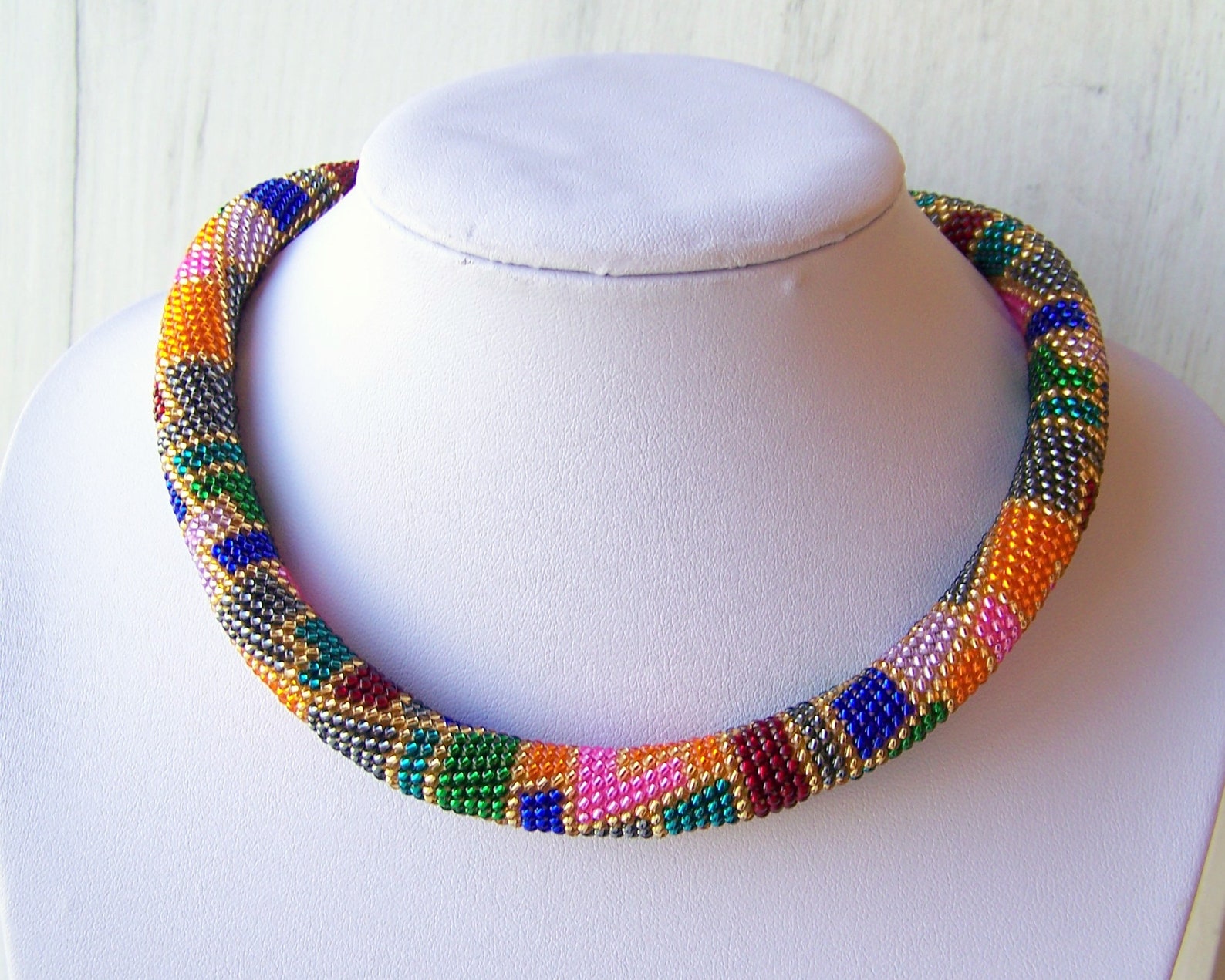 Beaded Crochet Rope Necklace Beaded Necklace Handmade Etsy