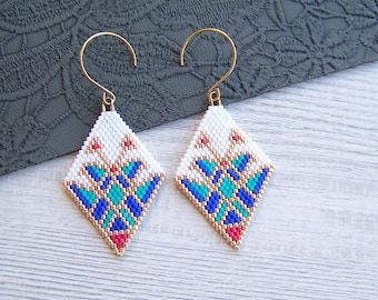 Pendientes de rombo con cuentas, pendientes bohemios, pendientes de cuentas, pendientes de cuentas con motivos egipcios, pendientes de cuentas Miyuki Delica