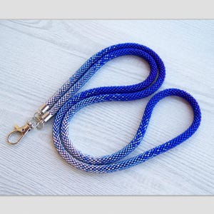 Blue Beadwork Lanyard - teacher ID card holder - Nurse Beaded Badge Holder - Beaded Id Holder - ID card Necklace - Ombre lanyard
