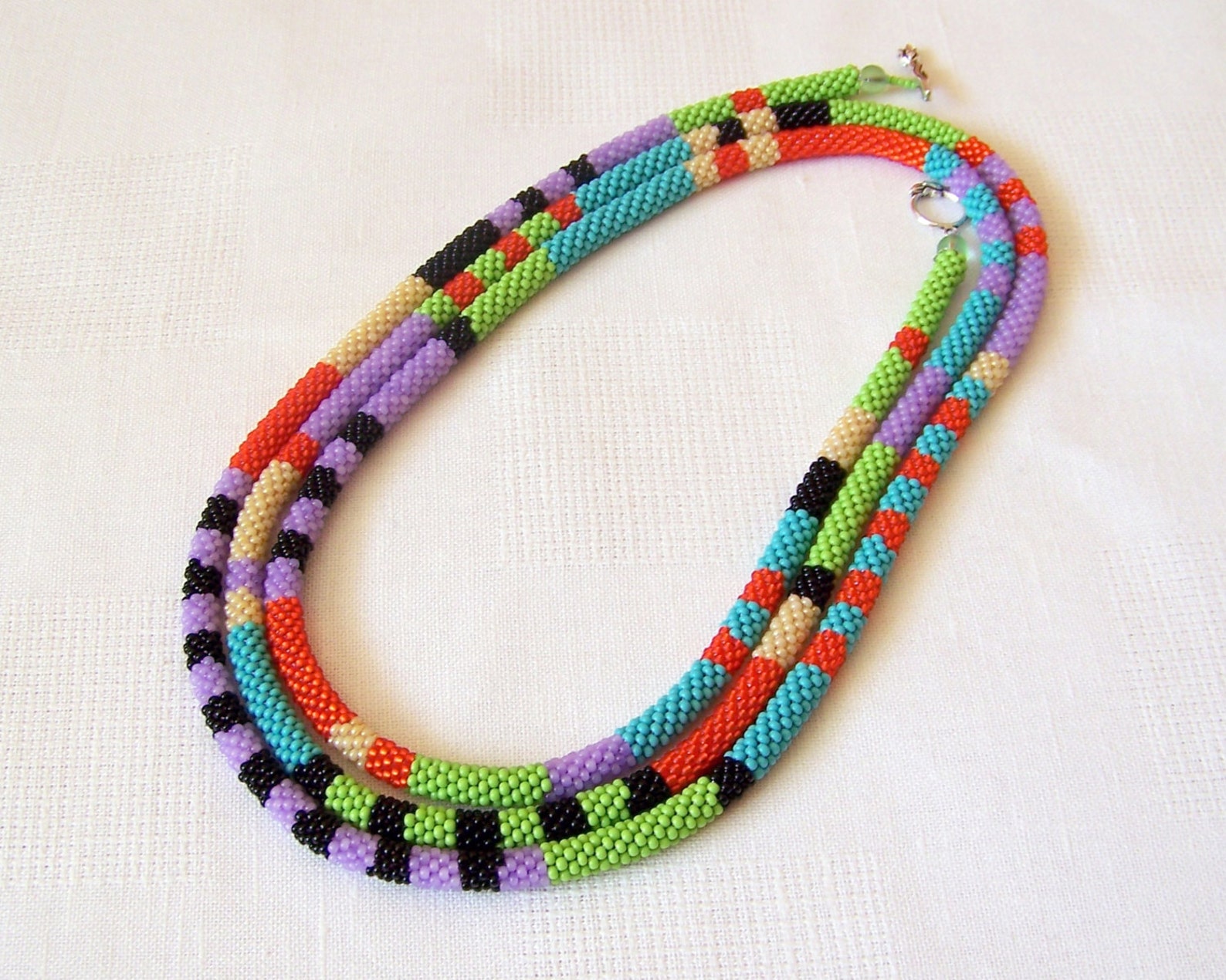 Long Beaded Crochet Rope Necklace Beadwork Seed Beads Etsy