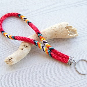 Beaded native style keychain, Wrist keychain, Beaded key fob, Ethnic modern beaded wristlet, Bead crochet keychain, Beadwork  wristlet