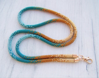 Ombre style Lanyard - beaded badge holder - woman beaded lanyard - teacher ID card holder - nurse lanyard - gold emerald lanyard
