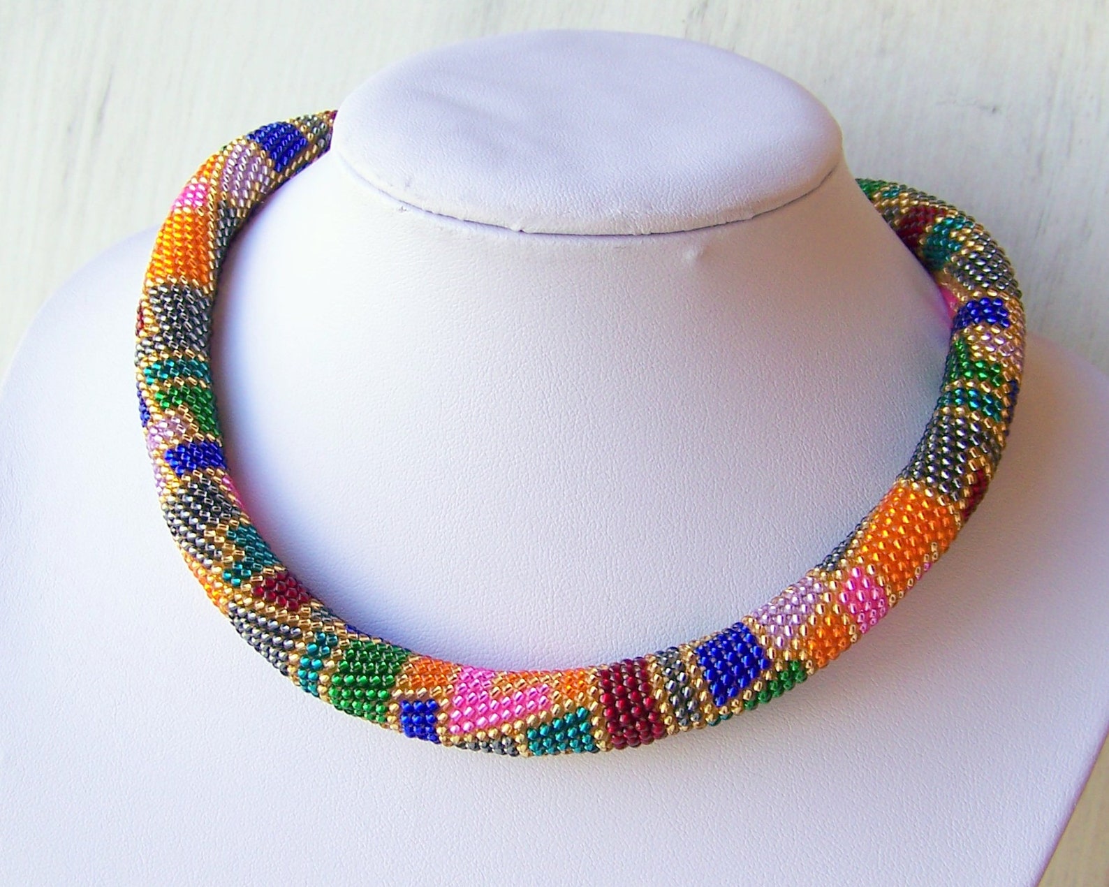 Beaded Crochet Rope Necklace Beaded Necklace Handmade Etsy
