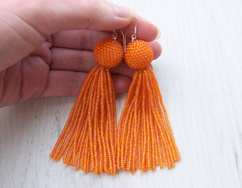 Orange Tassel Earrings Bohemian Fringe Boho Gipsy Tassel - Etsy