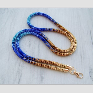 Beaded Teacher ID card holder - nurse lanyard - gold blue lanyard - ombre style Lanyard - beaded badge holder - woman beaded lanyard