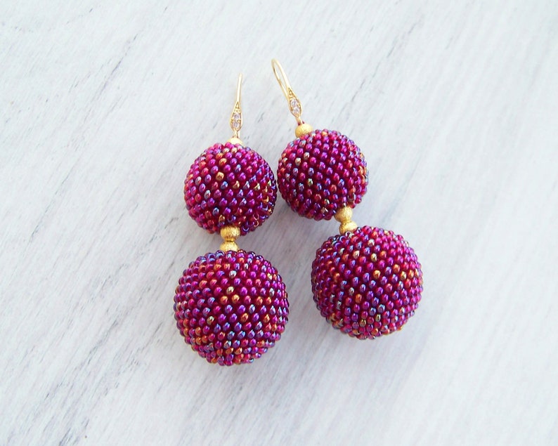 Neon Hot Pink Two Balls Earrings Balls Drop Earrings Pink Etsy
