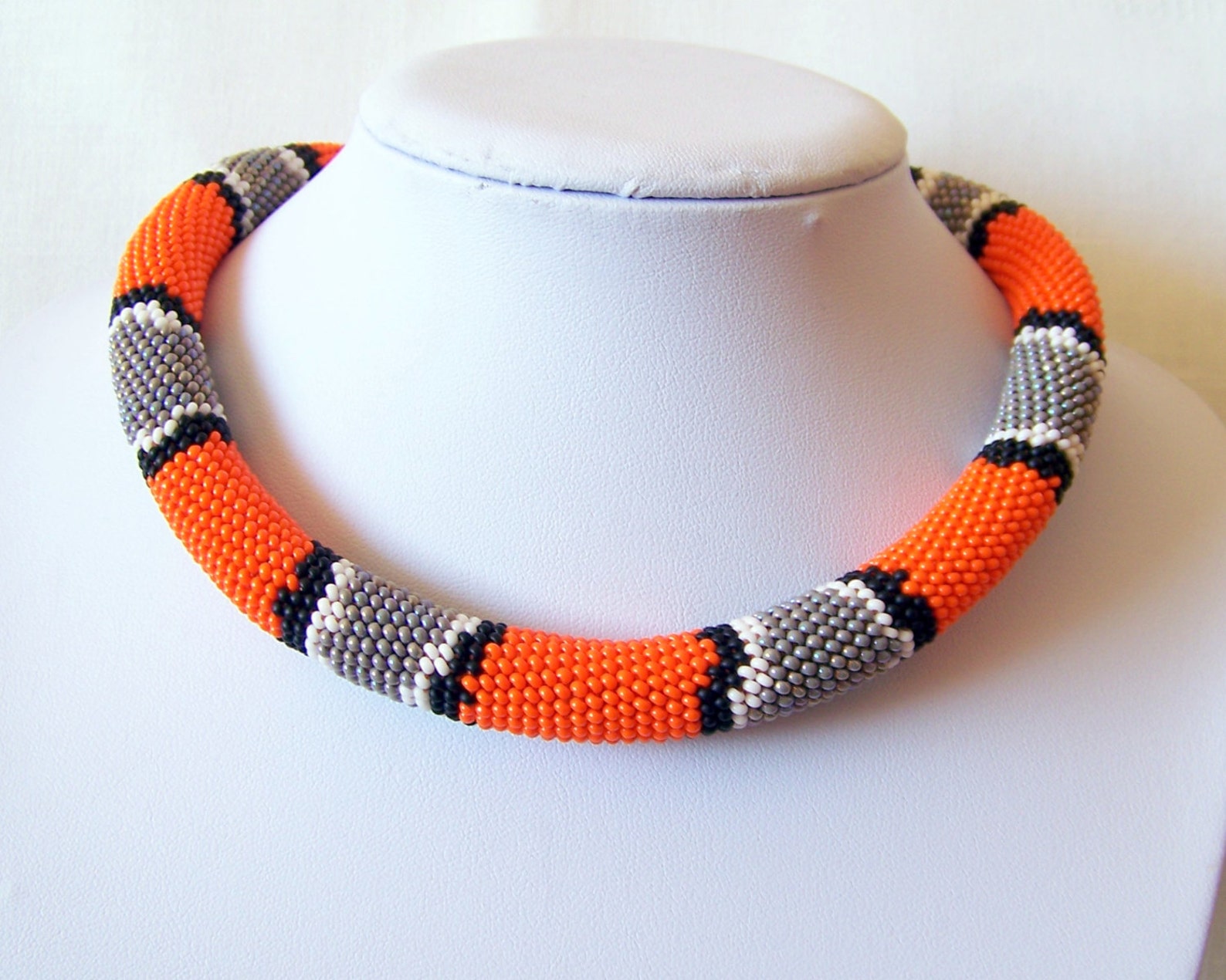 Snake Necklace Bead Crochet Necklace Grey Banded King Etsy