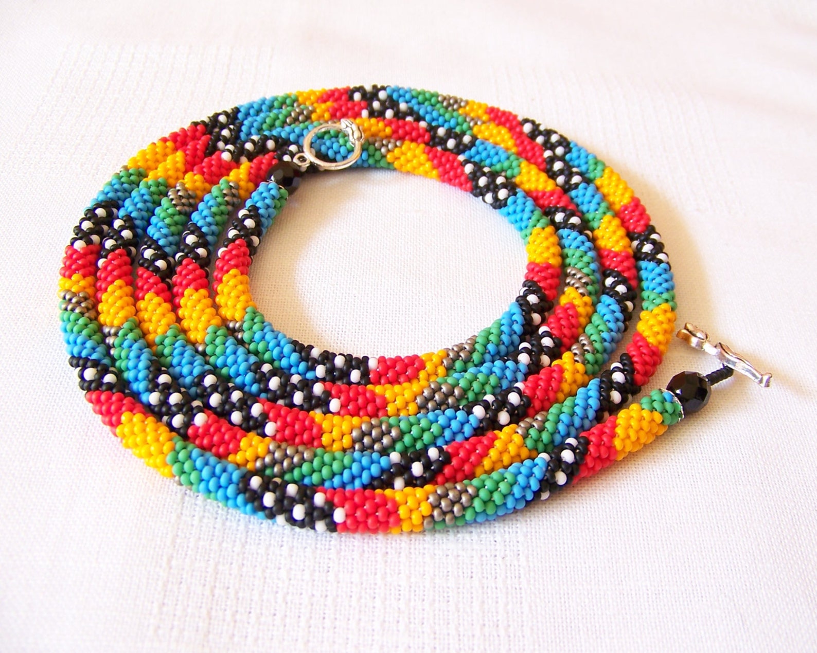 Long Beaded Crochet Rope Necklace Beadwork Seed Beads Etsy