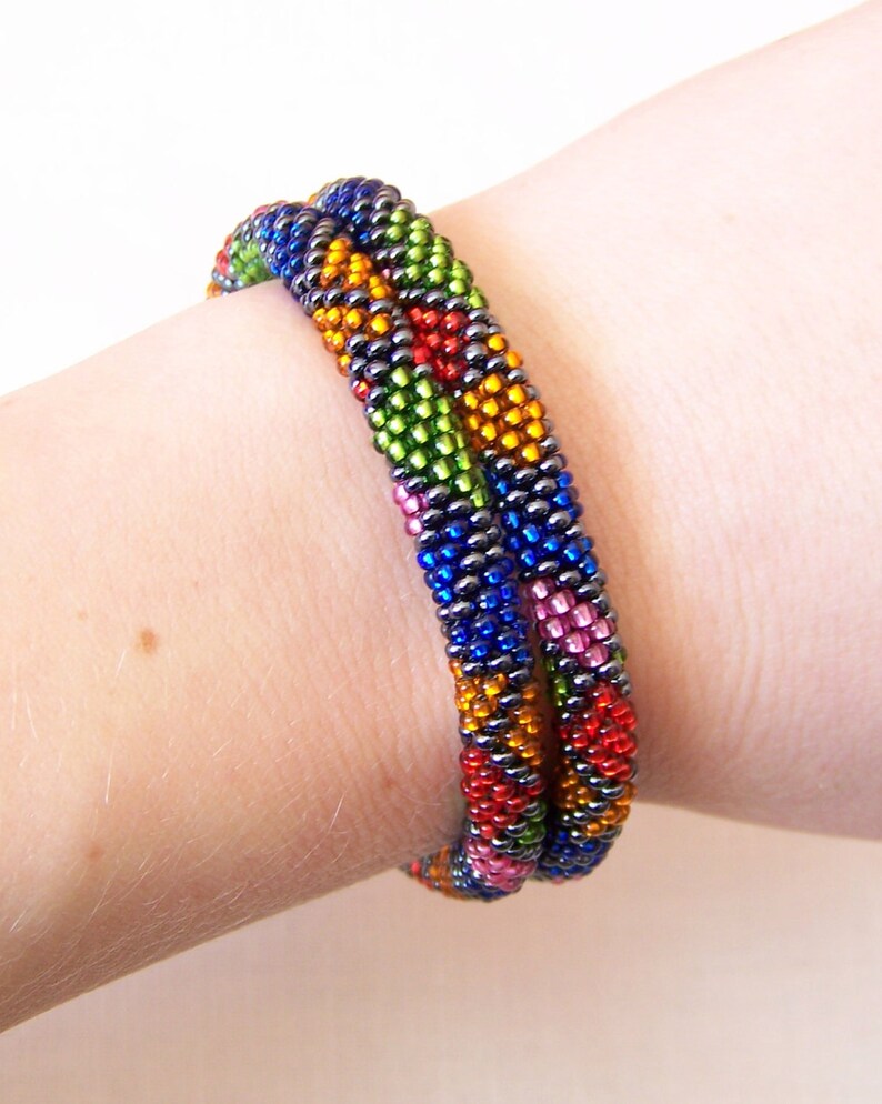 Beadwork 2 Strand Multicolor Bead Crochet Bracelet | Etsy