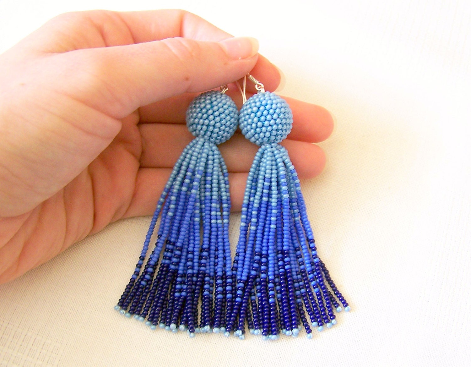 Ombre Blue Tassel Earrings Luxury Fringe Earrings Long | Etsy