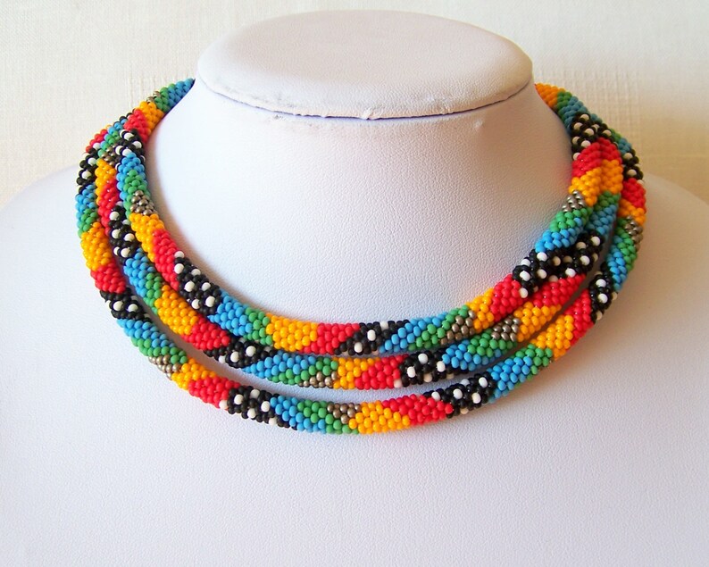 Long Beaded Crochet Rope Necklace Beadwork Seed Beads Etsy