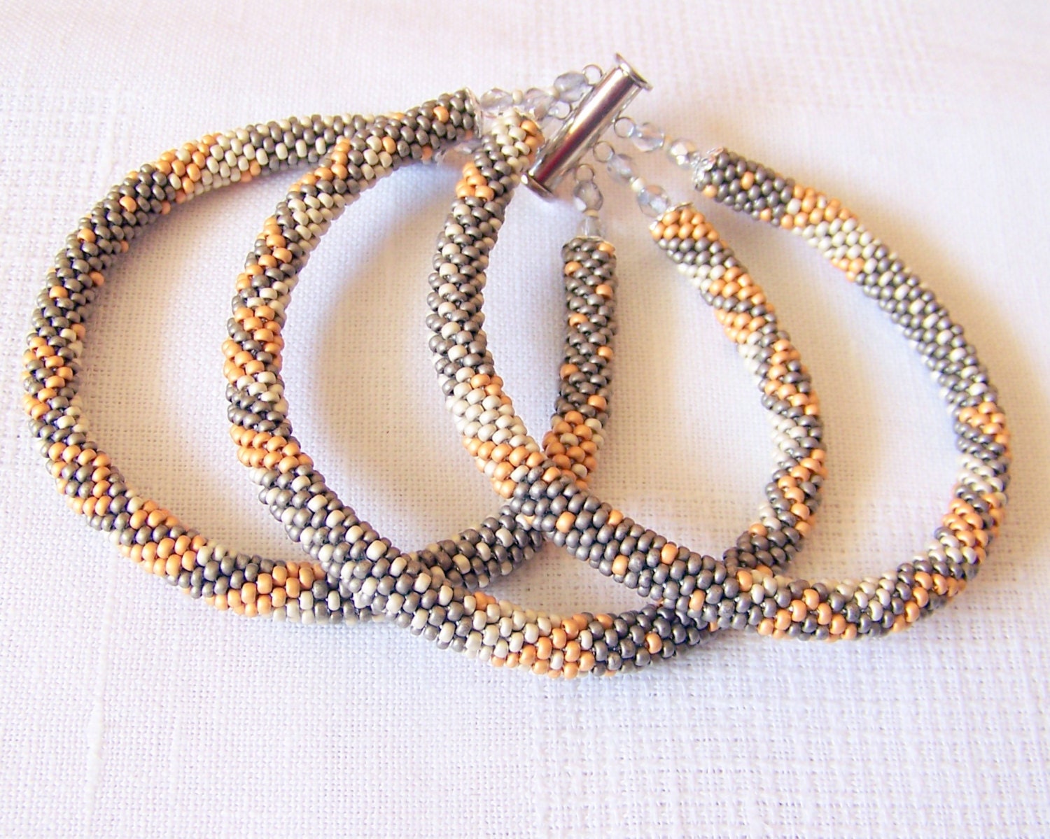 Beadwork 3 Strand Bead Crochet Rope Bracelet in grey silver | Etsy