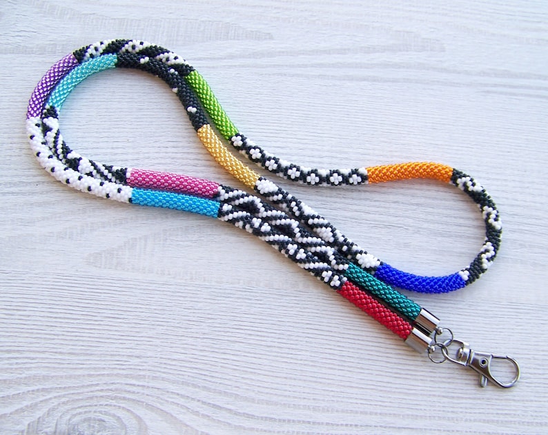 Shiny Beaded geometric lanyard woman multi-color badge holder teacher ID card holder nurse lanyard gift ideas for teacher image 2