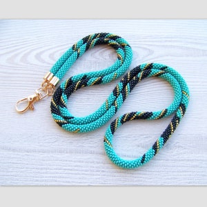 Turquoise Beadwork Lanyard - teacher ID card holder - Nurse Beaded Badge Holder - Beaded Id Holder - ID card Necklace - Modern lanyard