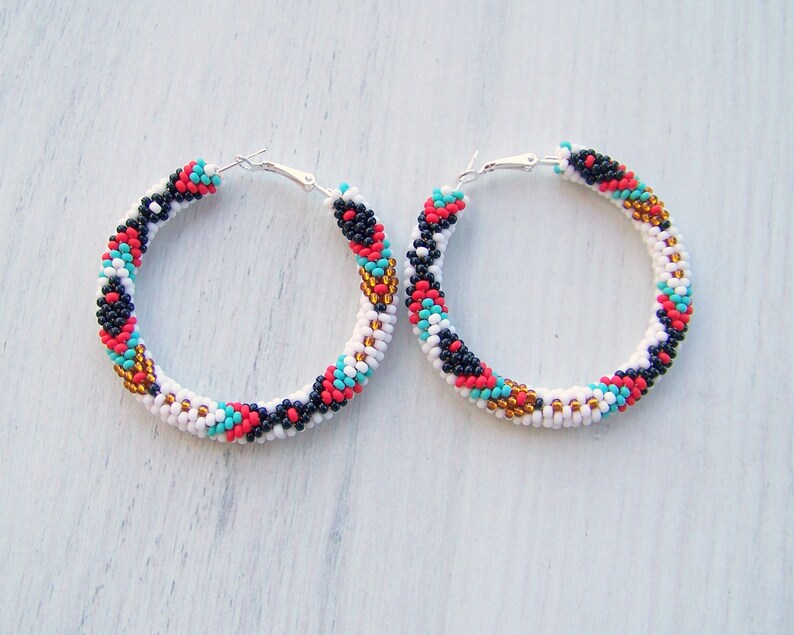 Native American Inspired Beaded Hoop Earrings Navajo Hoop Etsy