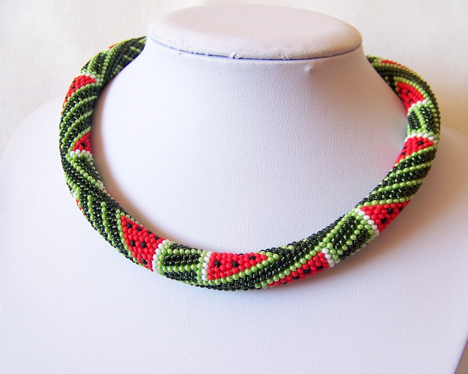 Watermelon necklace Beaded crochet rope necklace Handmade