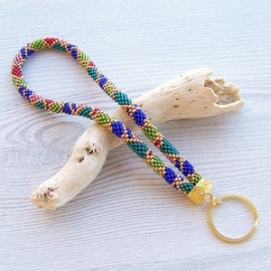 Wrist key chain, Beaded colorful keychain, Beaded key fob, Multi color modern beaded wristlet, Bead crochet keychain, Beadwork  wristlet