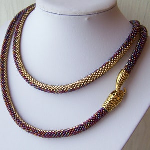 Shiny Long Snake Necklace - Beaded Snake Necklace - Bead Crochet Beadwork Serpent Necklace - Elegant office style ombre Rope Necklace image 5